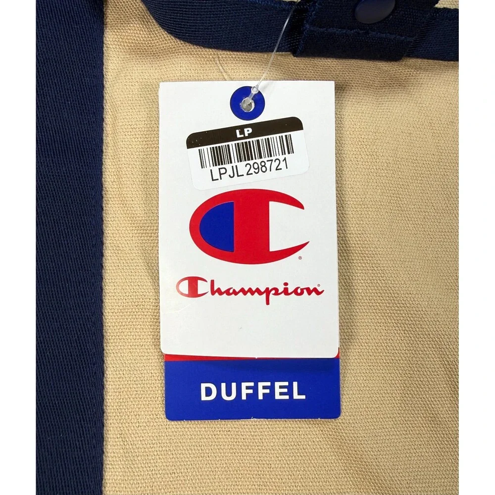 NWT Champion Canvas Duffel Bag Men's Large Tan Embroidered Logo Outdoor Gym